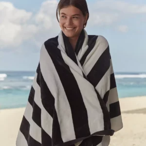 Black striped beach towel