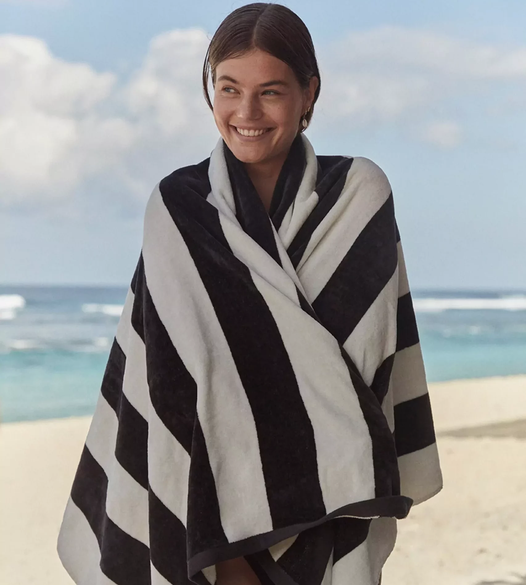 Black striped beach towel